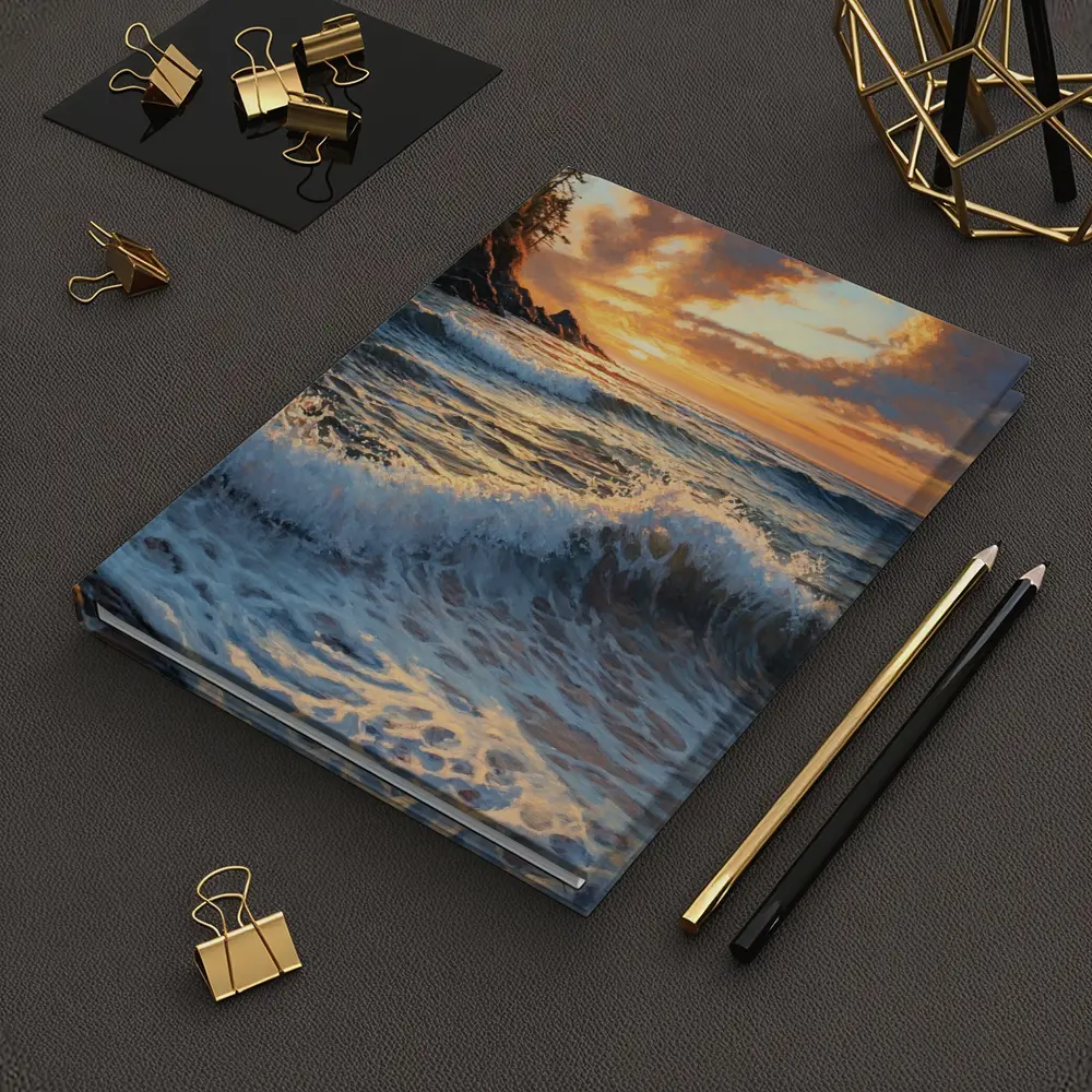 Ocean Wave Sunset Coastal Oil Painting Art – Notebooks