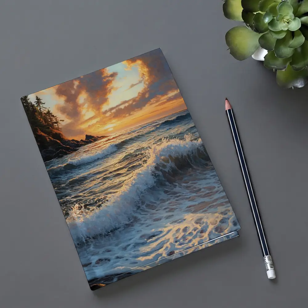 Ocean Wave Sunset Coastal Oil Painting Art – Notebooks