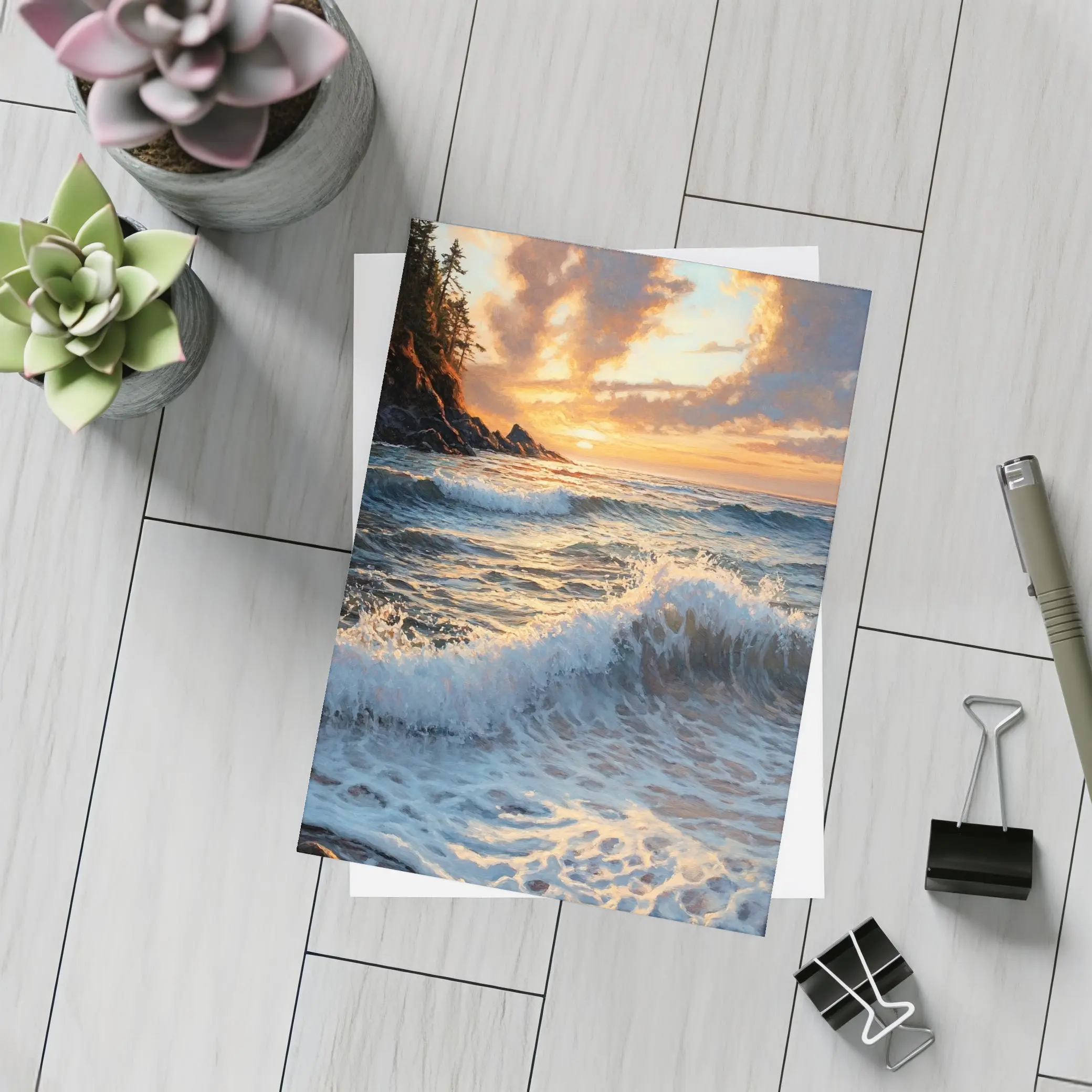 Ocean Wave Sunset Coastal Oil Painting Art – Postcards