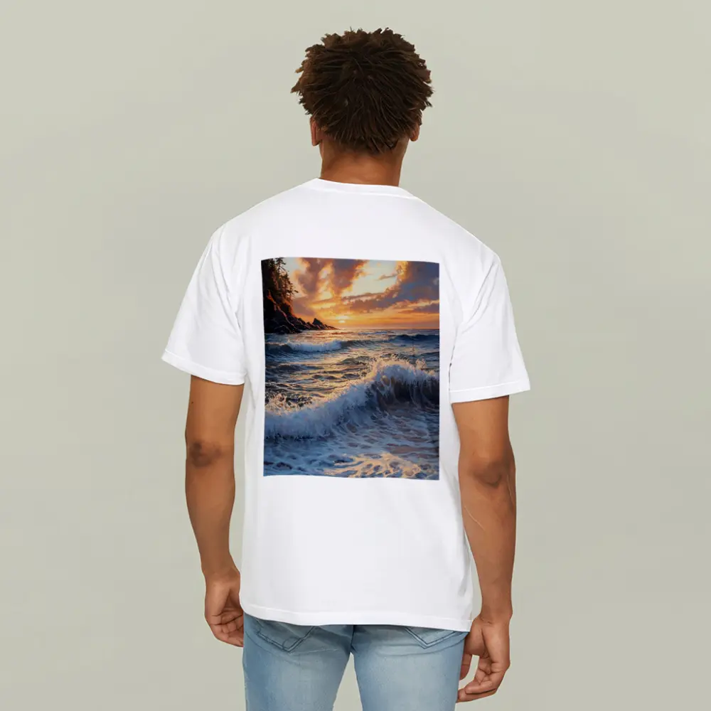 Ocean Wave Sunset Coastal Oil Painting Art – T-Shirts