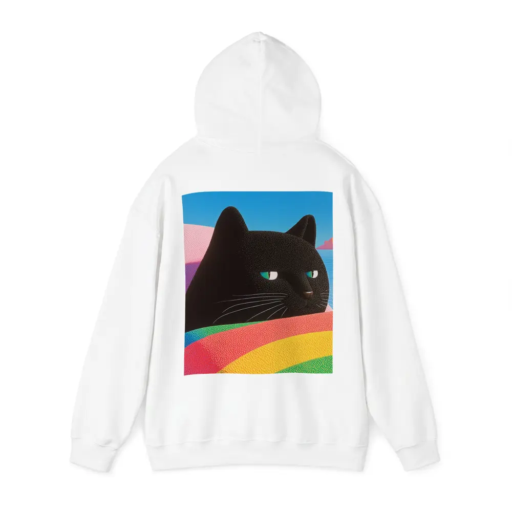 Black Cat Green Eyes Rainbow Pastel Background – Hoodies