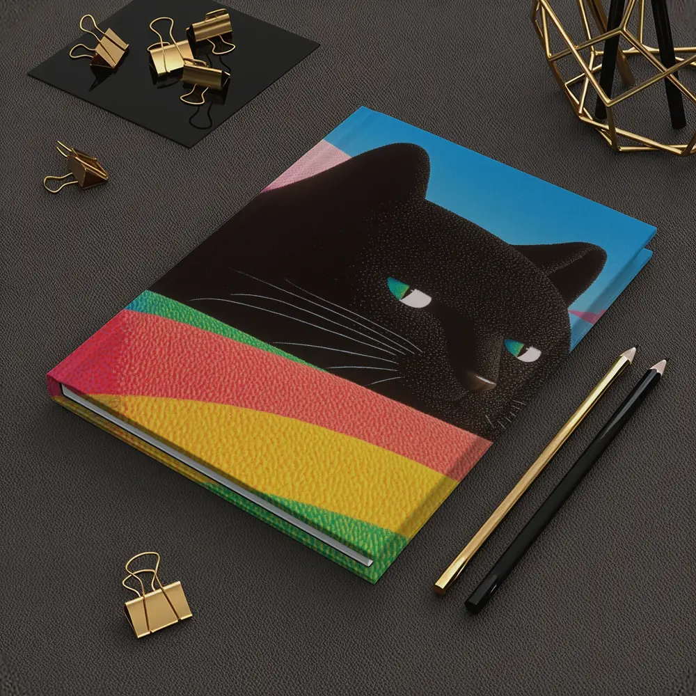Black Cat Green Eyes Rainbow Pastel Background – Notebooks