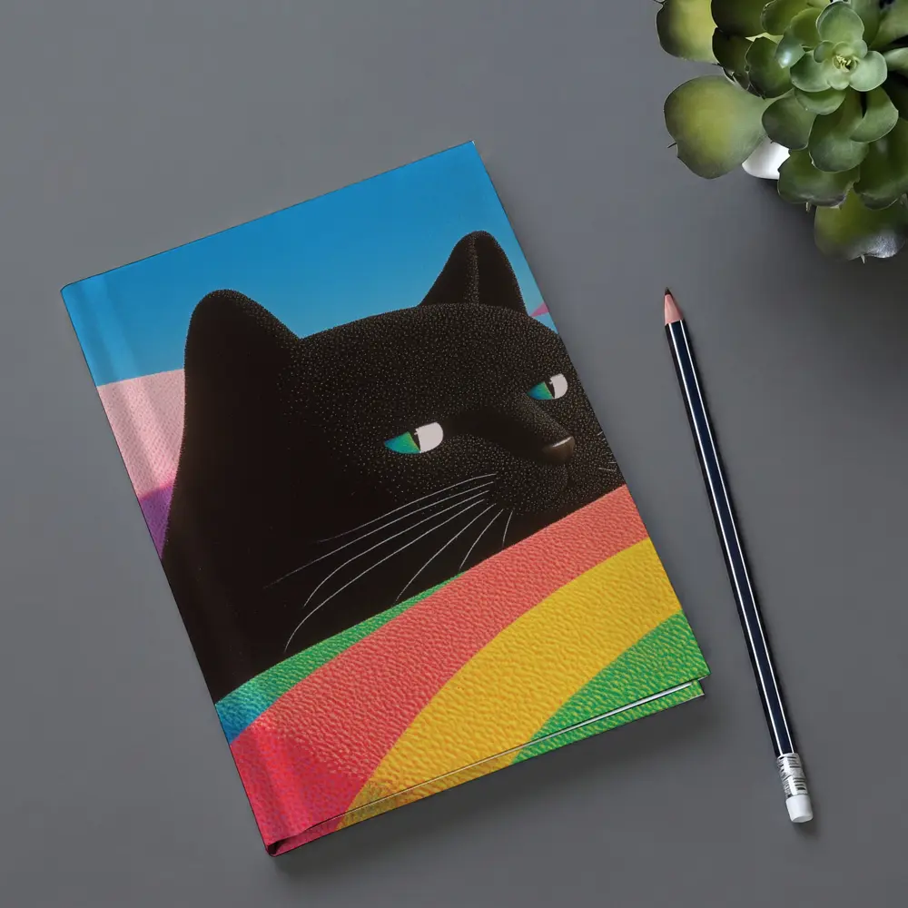 Black Cat Green Eyes Rainbow Pastel Background – Notebooks