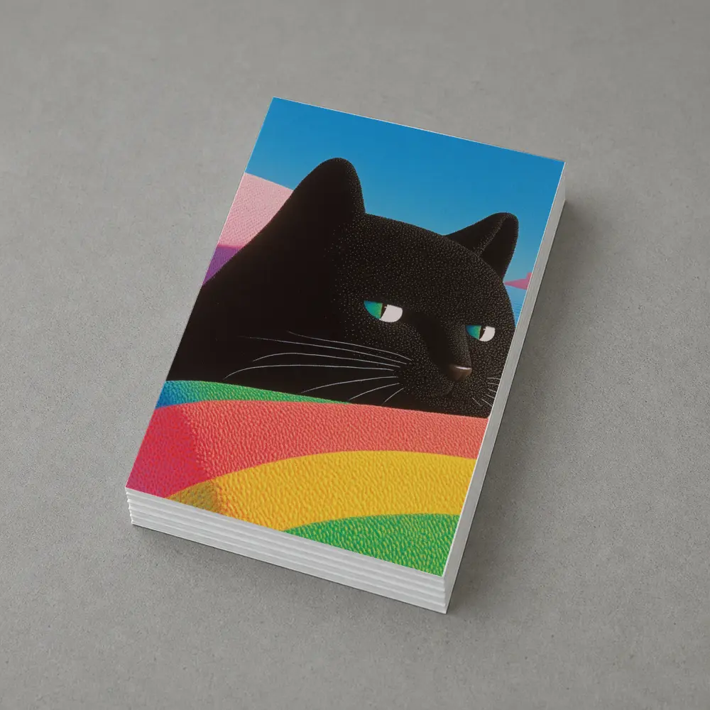 Black Cat Green Eyes Rainbow Pastel Background – Postcards