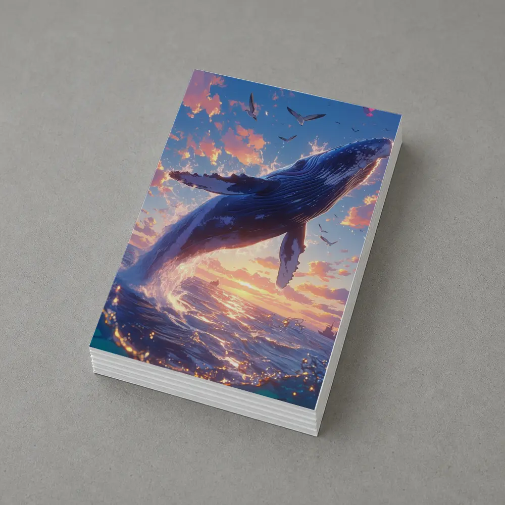 Humpback Whale Leaping Sunset Ocean Sky – Postcards