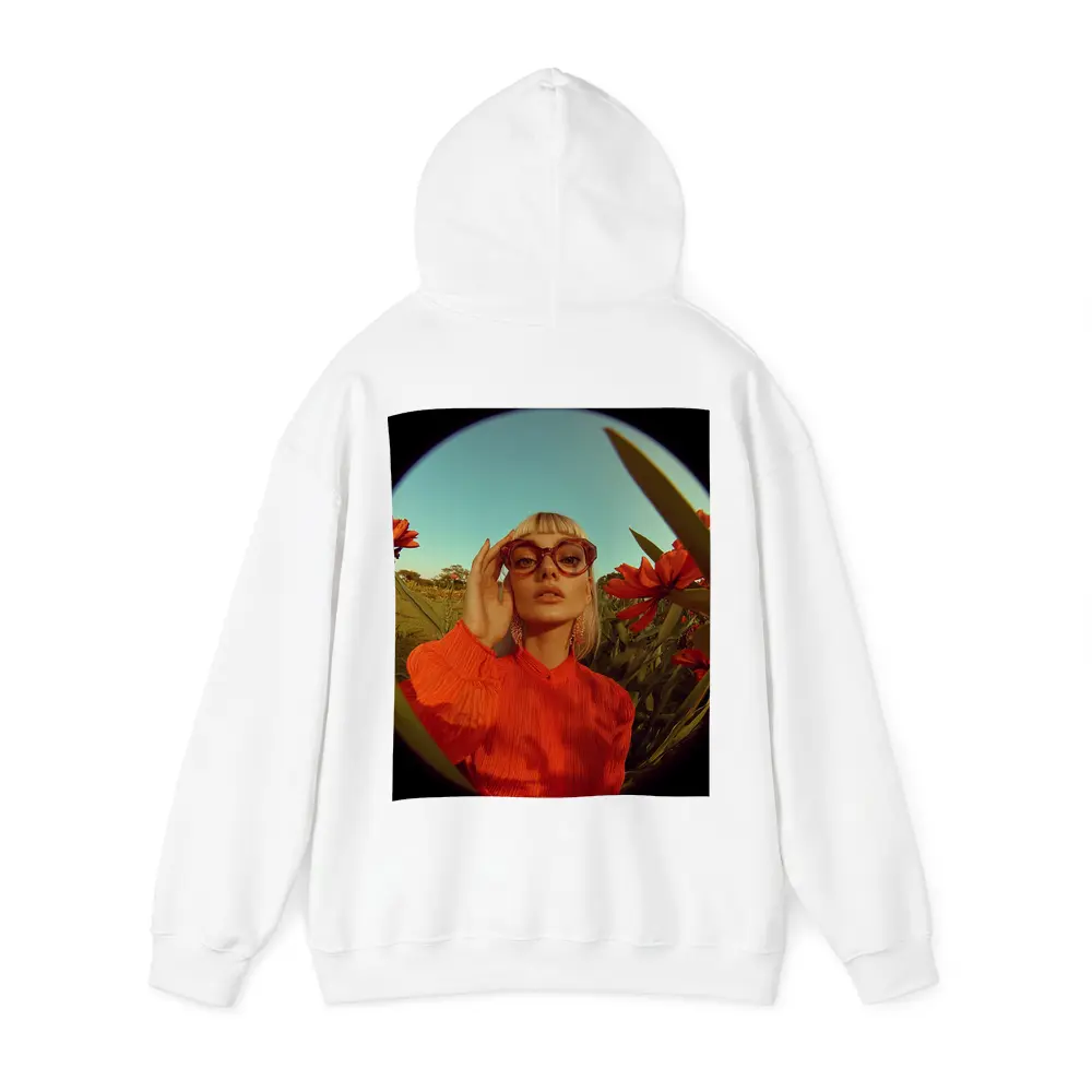 Blonde Woman Red Flowers Fisheye Retro – Hoodies