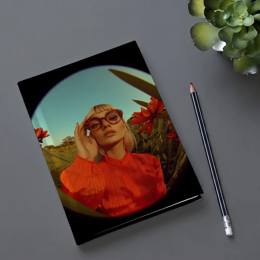 Blonde Woman Red Flowers Fisheye Retro – Notebooks