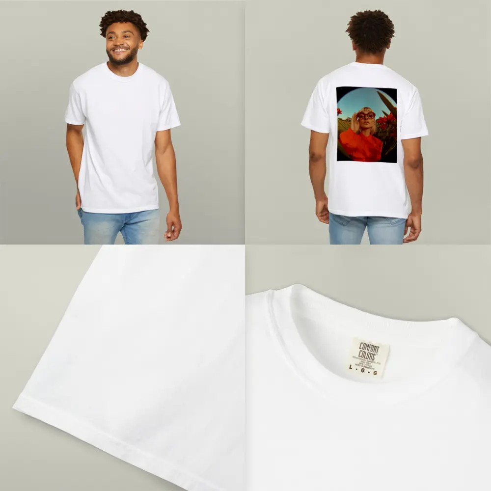 Blonde Woman Red Flowers Fisheye Retro – T-Shirts