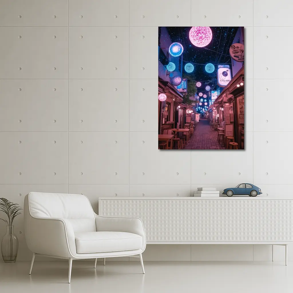 Tokyo Japan Alley Neon Glowing Spheres Night – Wall Art