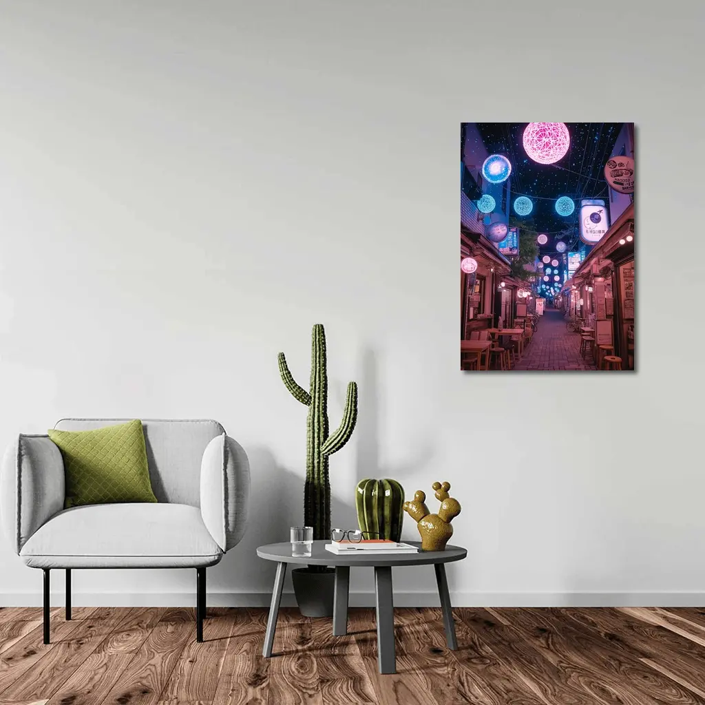 Tokyo Japan Alley Neon Glowing Spheres Night – Wall Art