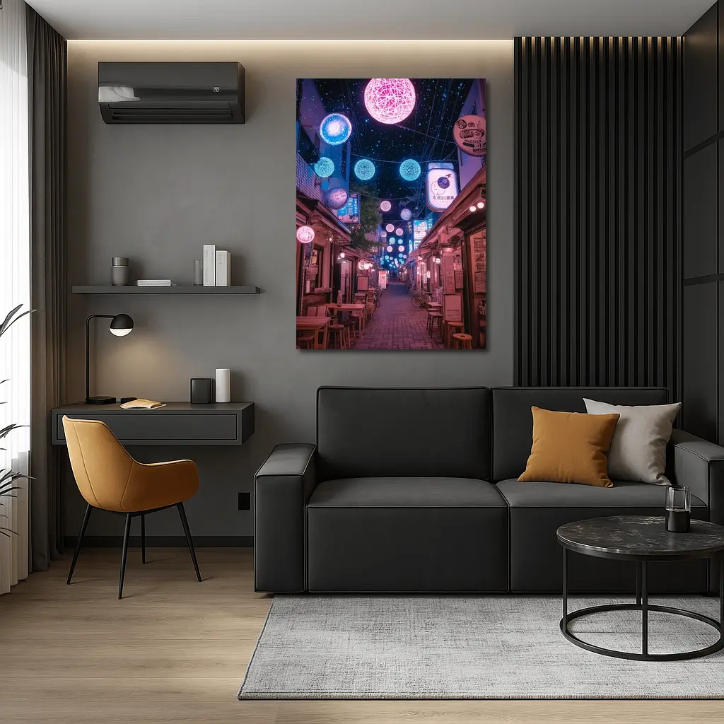 Tokyo Japan Alley Neon Glowing Spheres Night – Wall Art