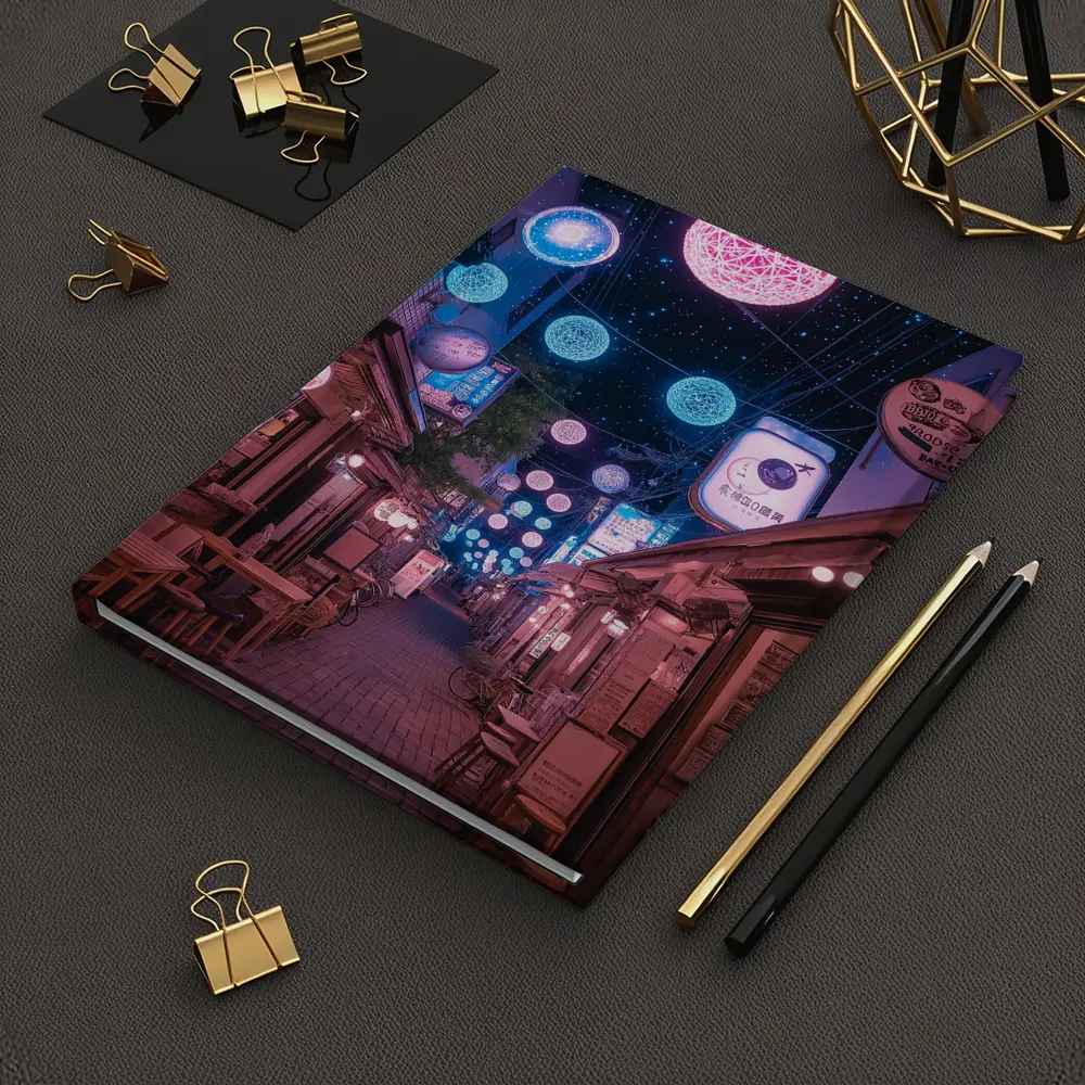 Tokyo Japan Alley Neon Glowing Spheres Night – Notebooks