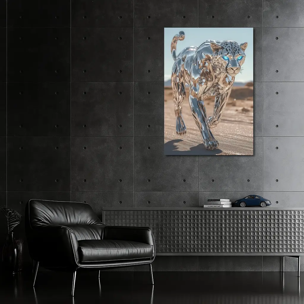 Chrome Leopard Blue Eyes Desert Scene – Wall Art