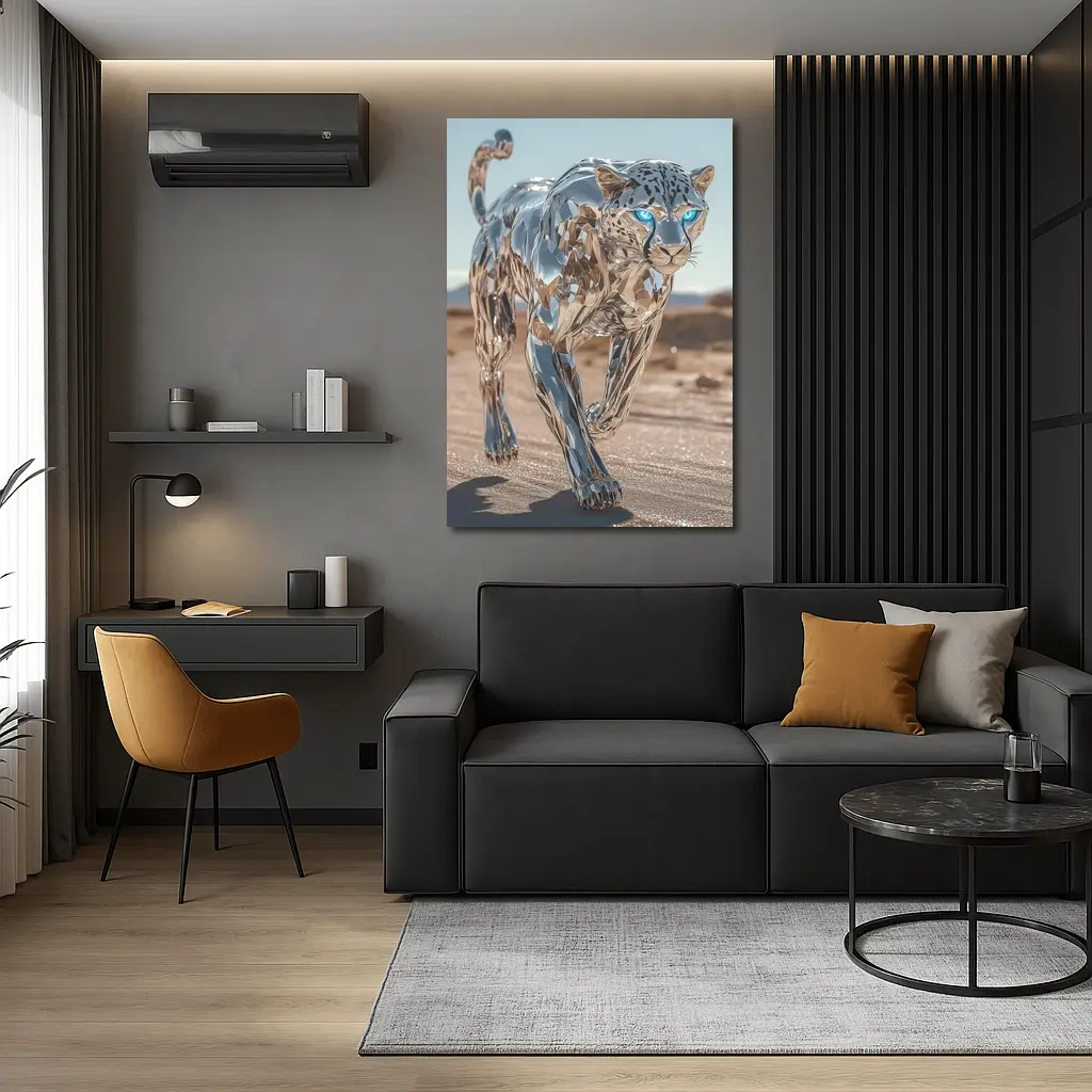 Chrome Leopard Blue Eyes Desert Scene – Wall Art