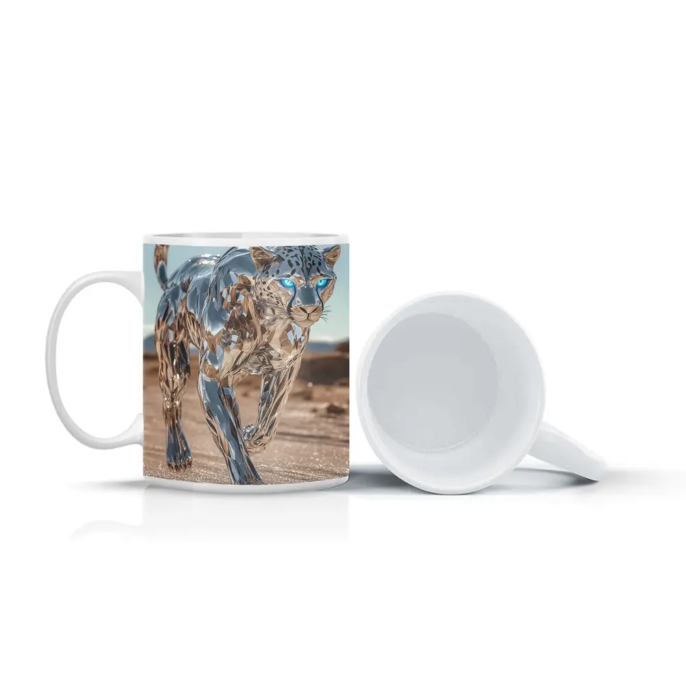 Chrome Leopard Blue Eyes Desert Scene – Mugs