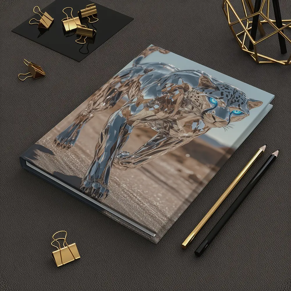 Chrome Leopard Blue Eyes Desert Scene – Notebooks
