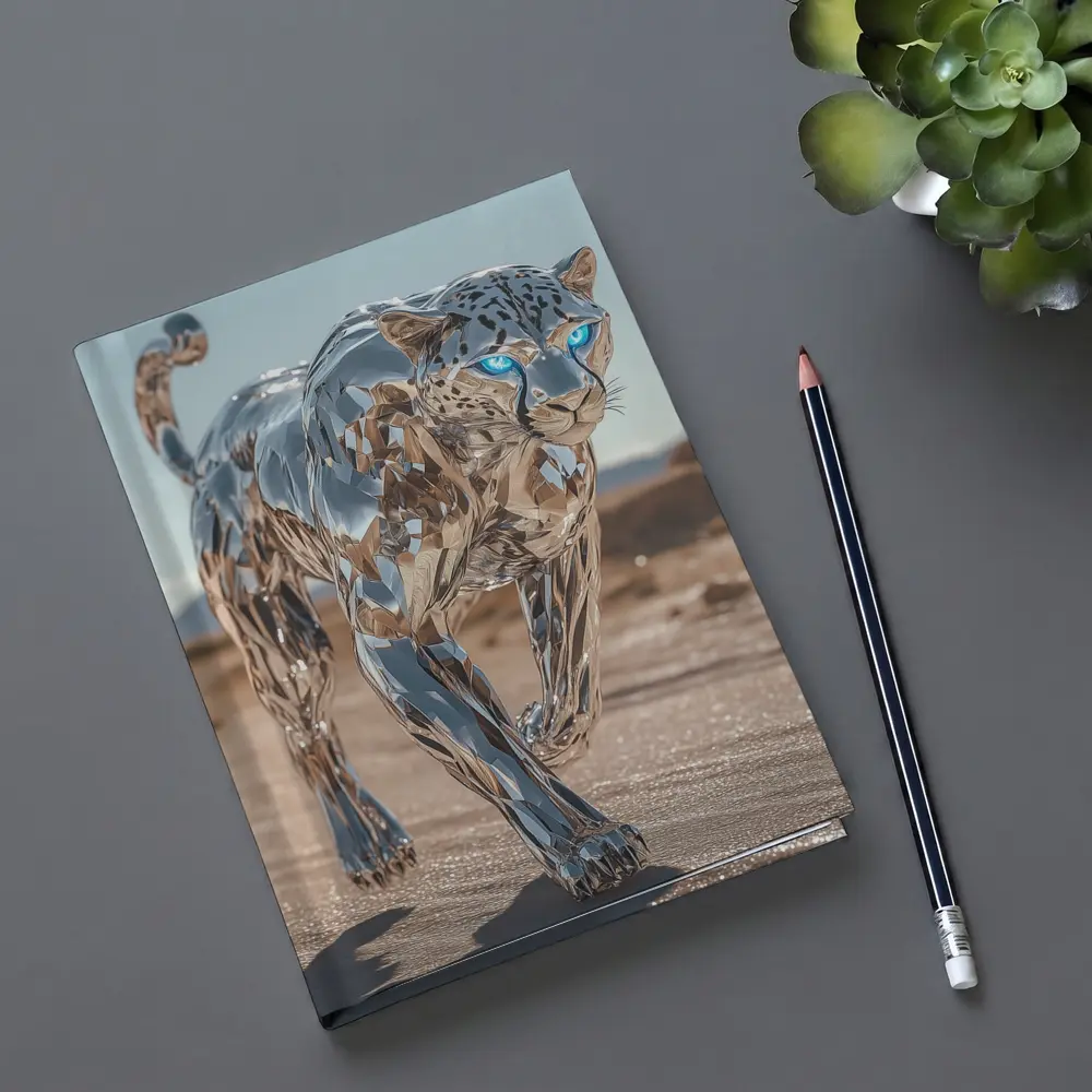 Chrome Leopard Blue Eyes Desert Scene – Notebooks