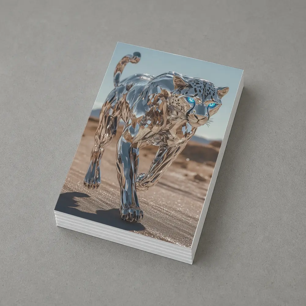 Chrome Leopard Blue Eyes Desert Scene – Postcards