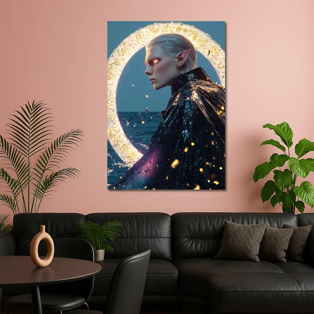 Elf Warrior Glowing Portal Ocean Fantasy – Wall Art