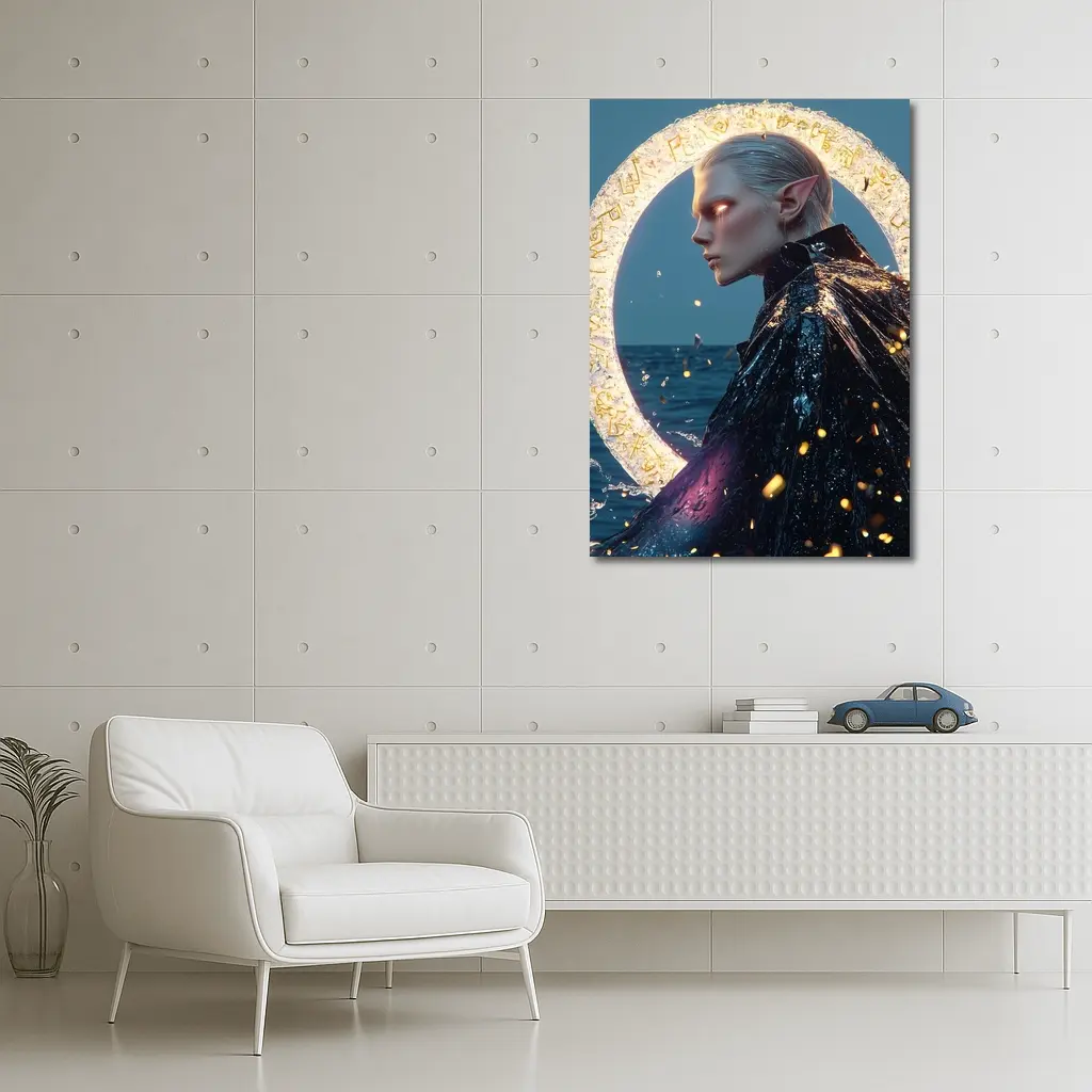 Elf Warrior Glowing Portal Ocean Fantasy – Wall Art