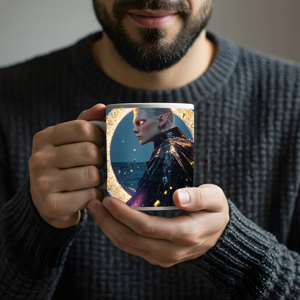 Elf Warrior Glowing Portal Ocean Fantasy – Mugs