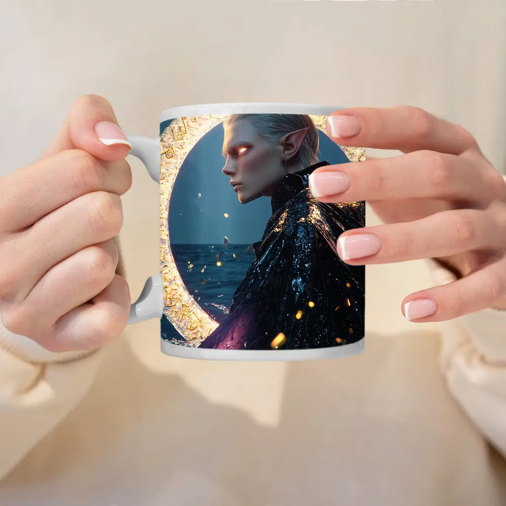 Elf Warrior Glowing Portal Ocean Fantasy – Mugs