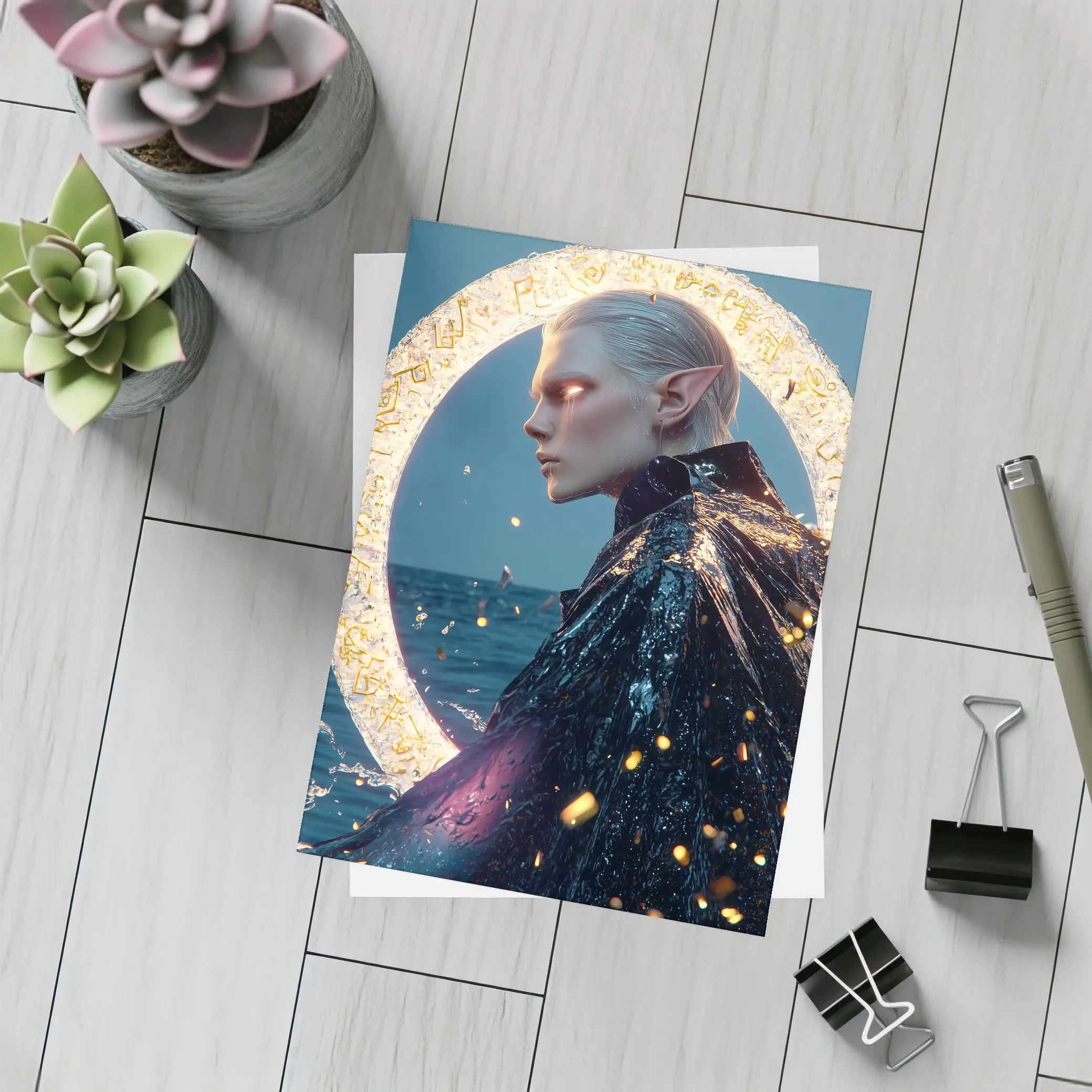 Elf Warrior Glowing Portal Ocean Fantasy – Postcards