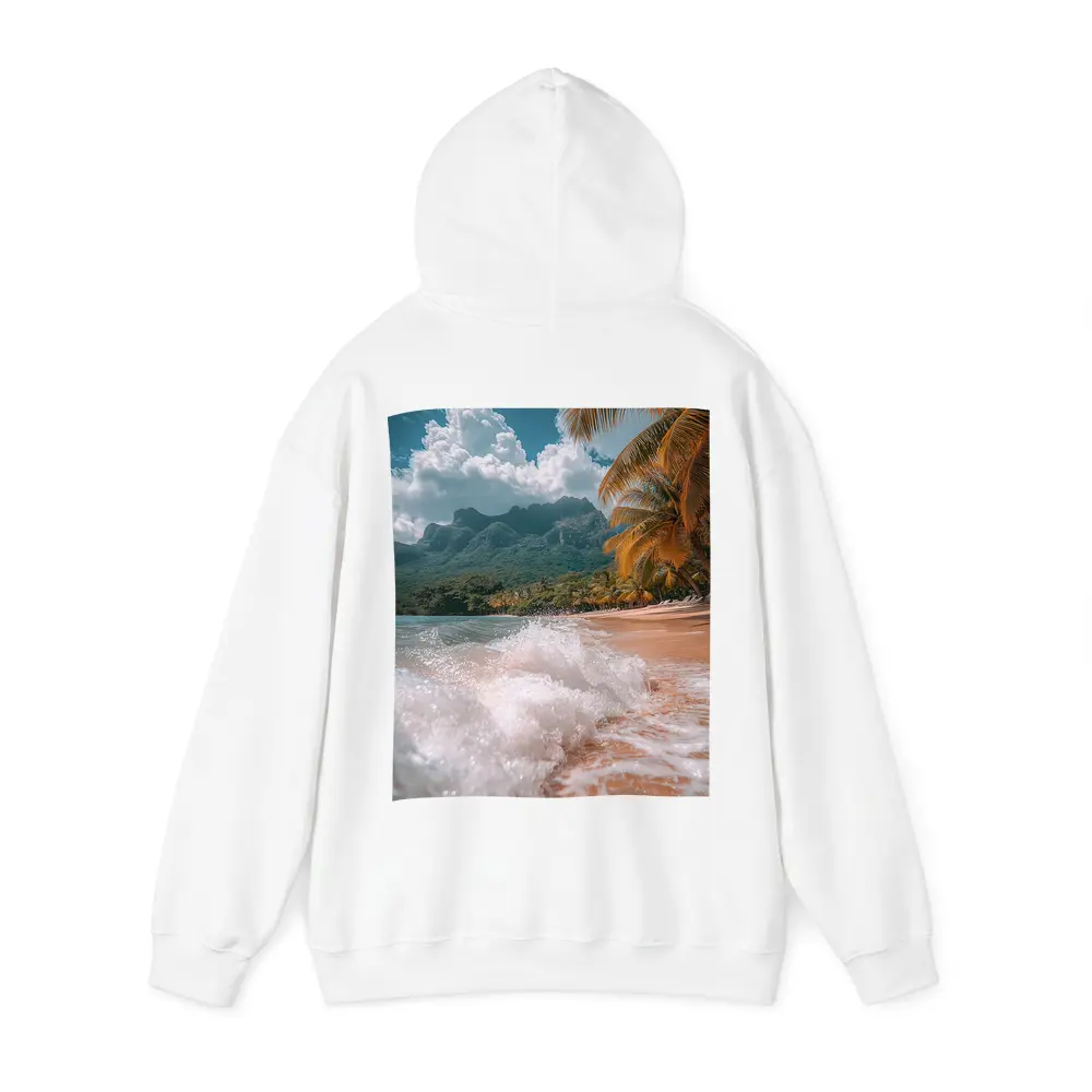 Tropical Beach Shore Waves Palm Trees Mountains – Hoodies
