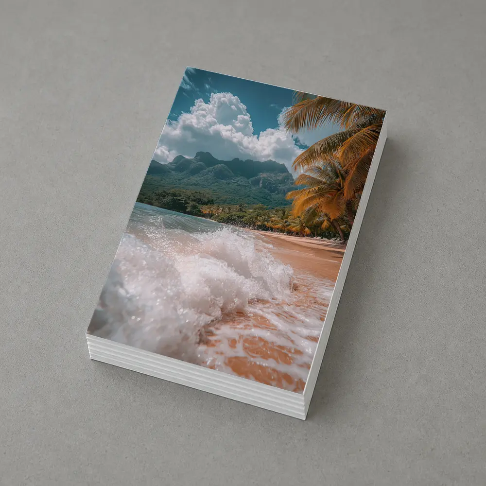 Tropical Beach Shore Waves Palm Trees Mountains – Postcards