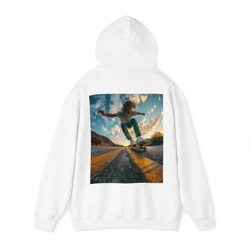Skateboarder Trick On Open Road Sunset – Hoodies