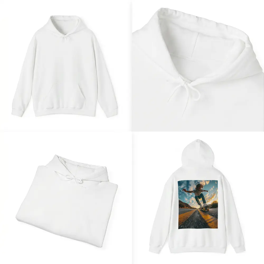 Skateboarder Trick On Open Road Sunset – Hoodies