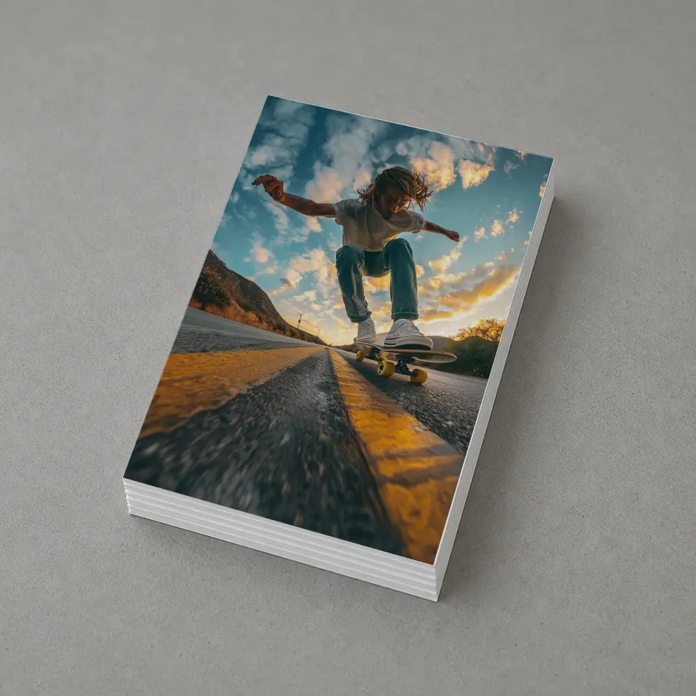 Skateboarder Trick On Open Road Sunset – Postcards