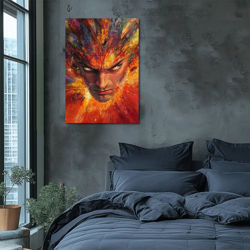 Intense Man Face Explosive Colorful Paint Art – Wall Art