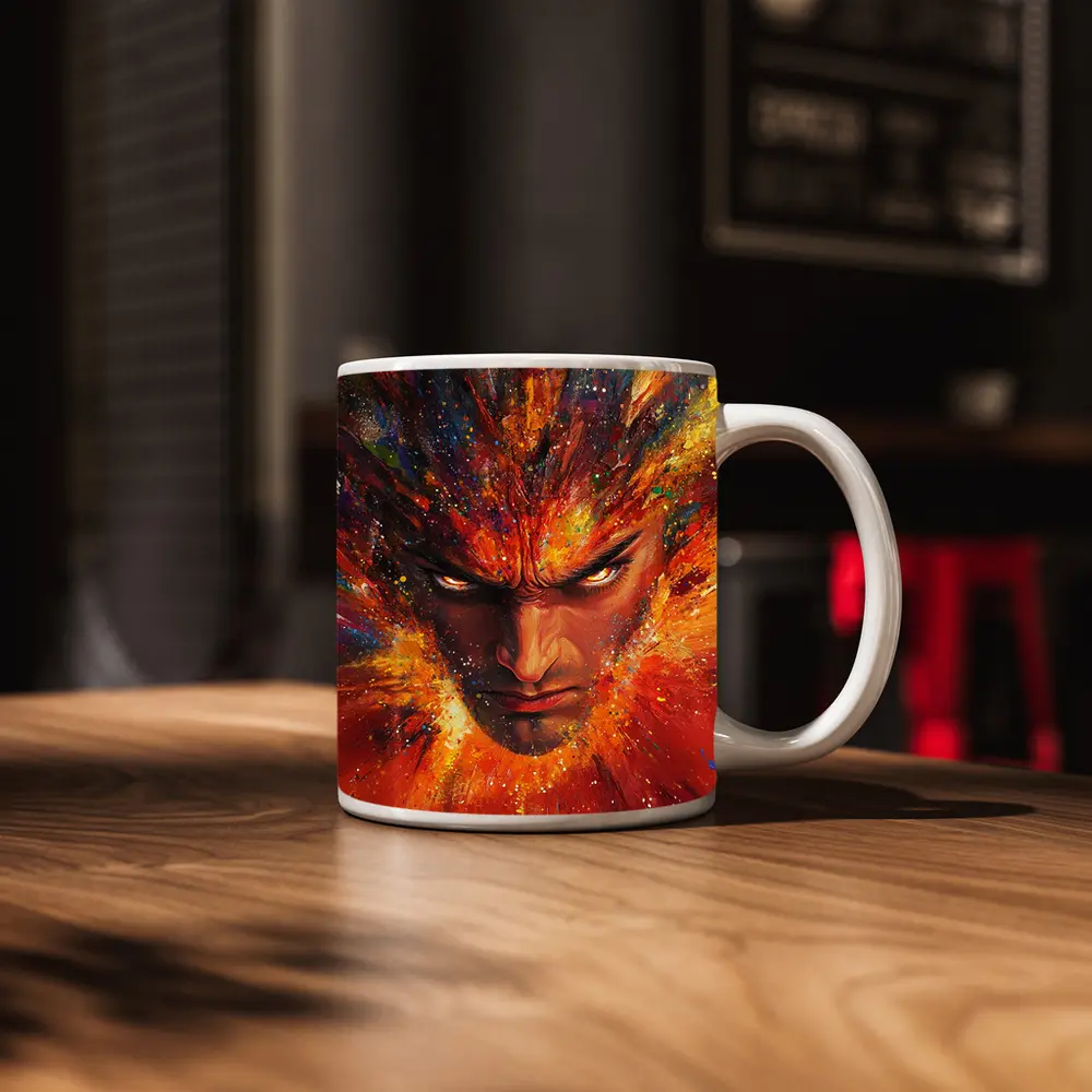 Intense Man Face Explosive Colorful Paint Art – Mugs