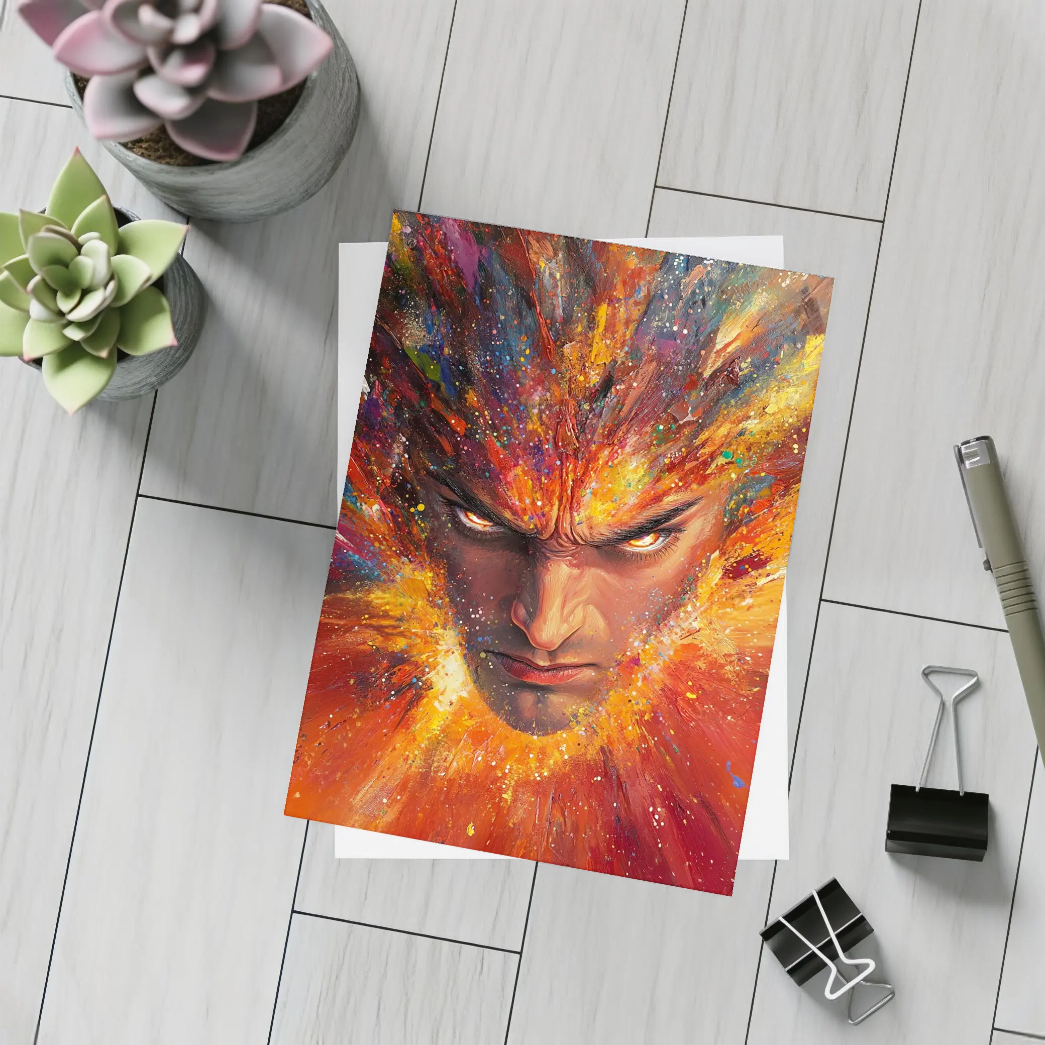 Intense Man Face Explosive Colorful Paint Art – Postcards