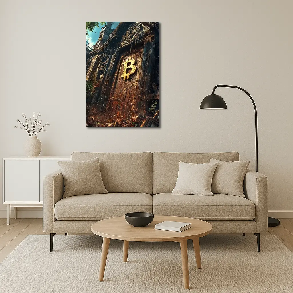 Bitcoin Symbol Ancient Ruined Temple Door – Wall Art
