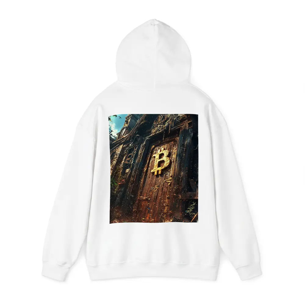 Bitcoin Symbol Ancient Ruined Temple Door – Hoodies