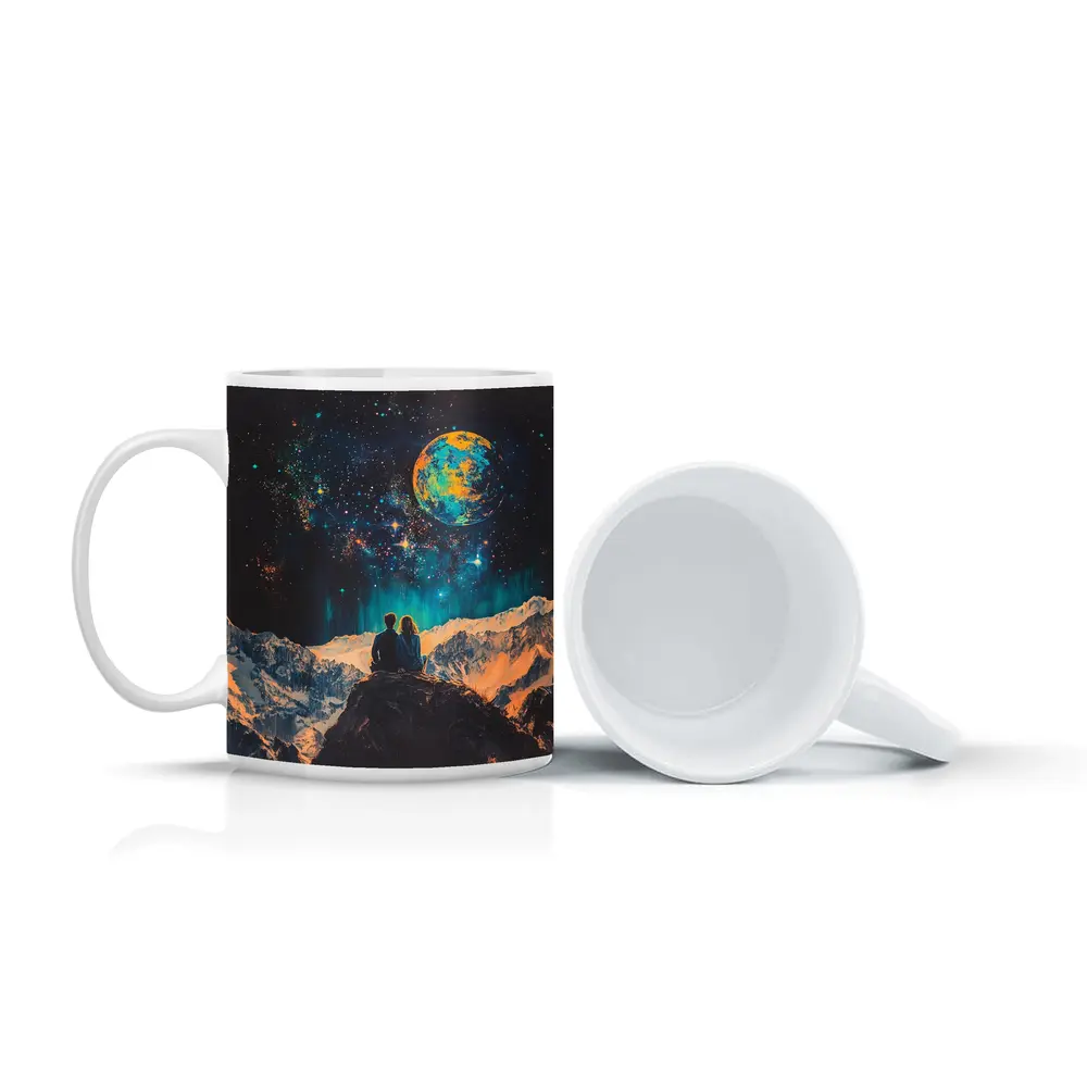 Couple Stargazing Giant Planet Mountain Night – Mugs