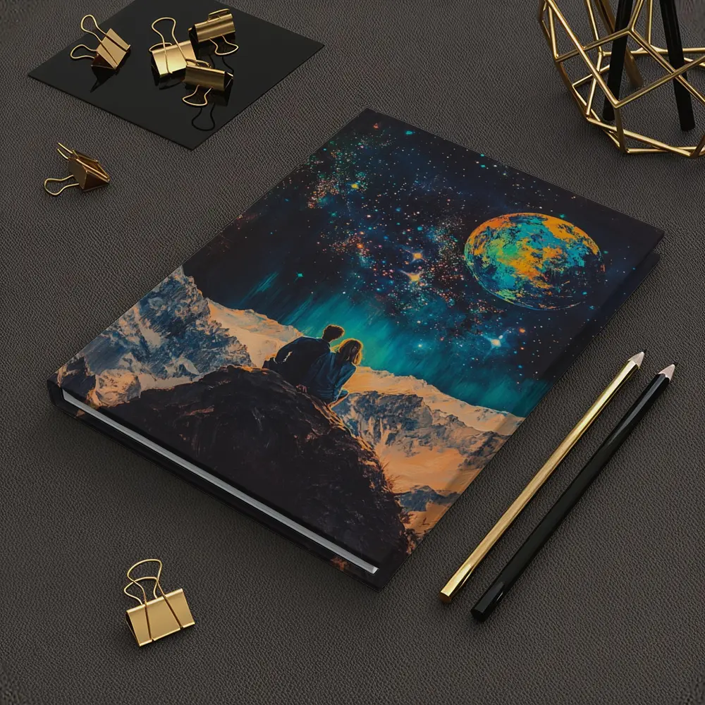 Couple Stargazing Giant Planet Mountain Night – Notebooks