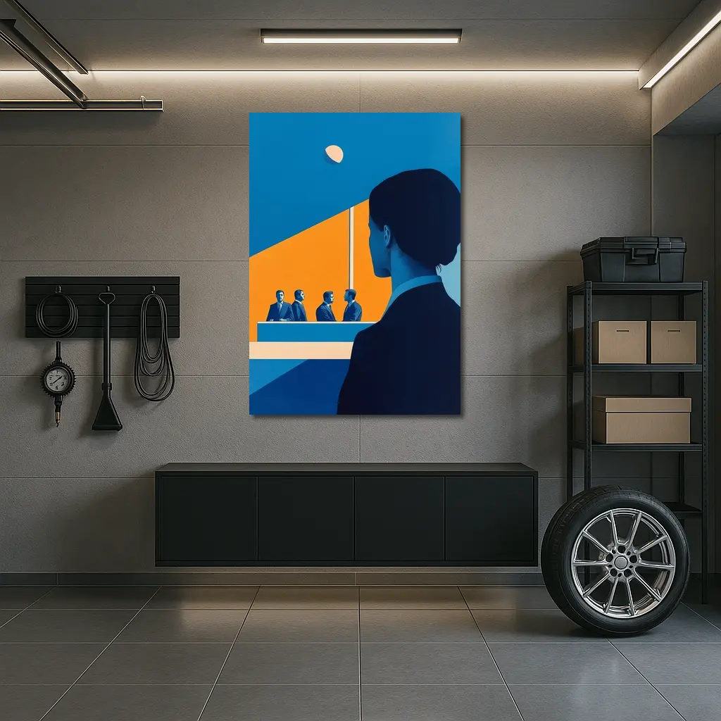 Woman Observing Business Meeting Blue Orange – Wall Art