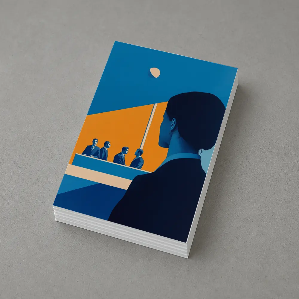Woman Observing Business Meeting Blue Orange – Postcards