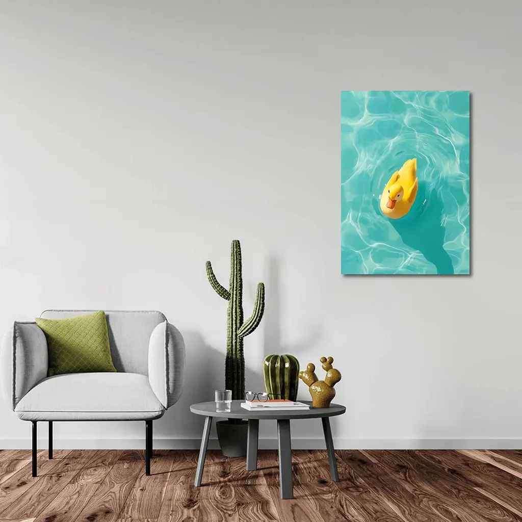 Yellow Rubber Duck Floating Teal Pool – Wall Art