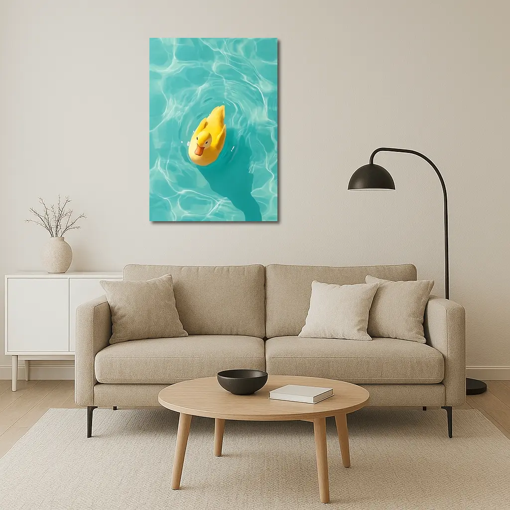 Yellow Rubber Duck Floating Teal Pool – Wall Art