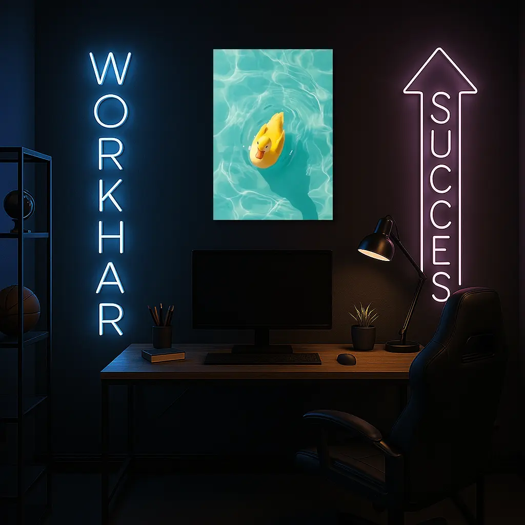 Yellow Rubber Duck Floating Teal Pool – Wall Art
