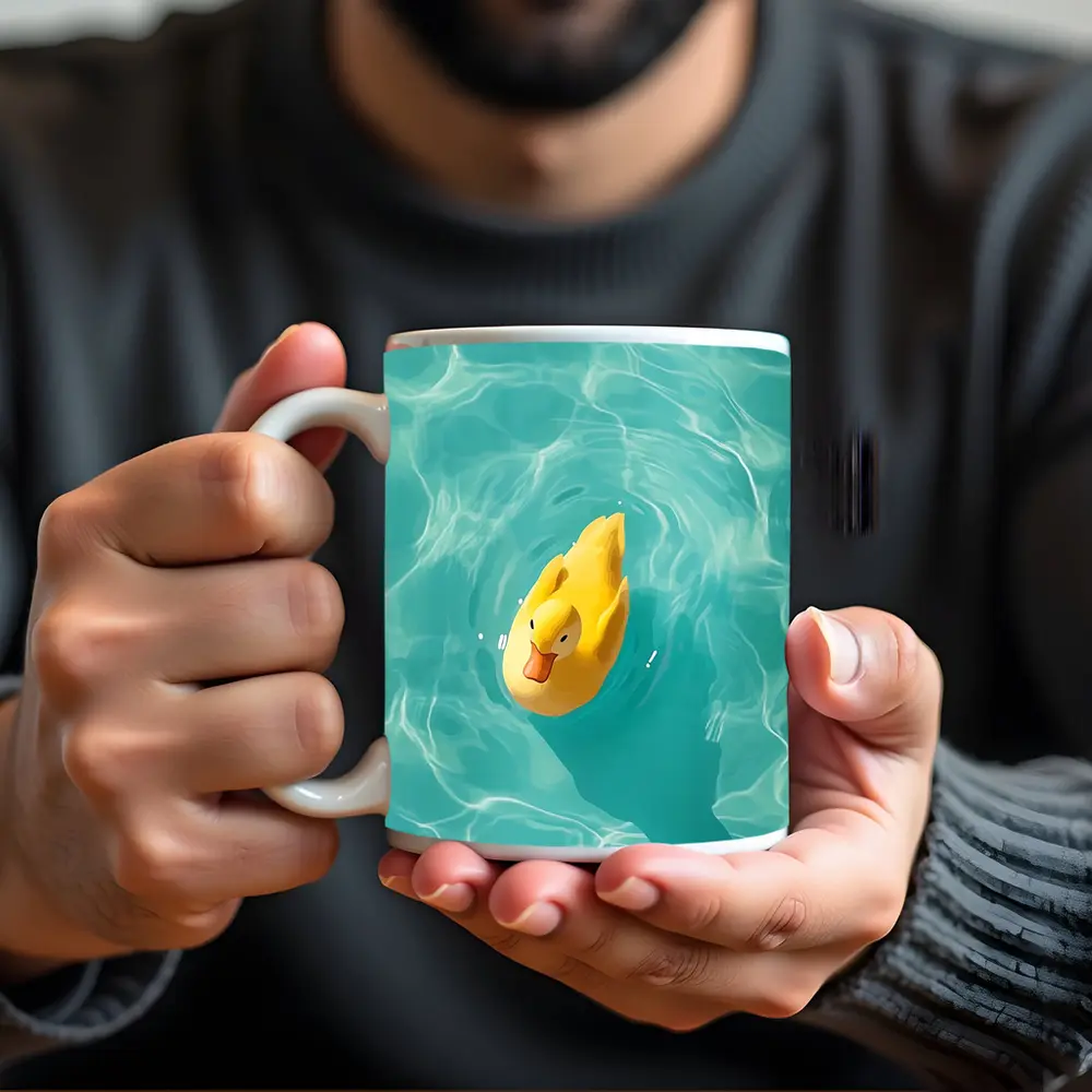 Yellow Rubber Duck Floating Teal Pool – Mugs