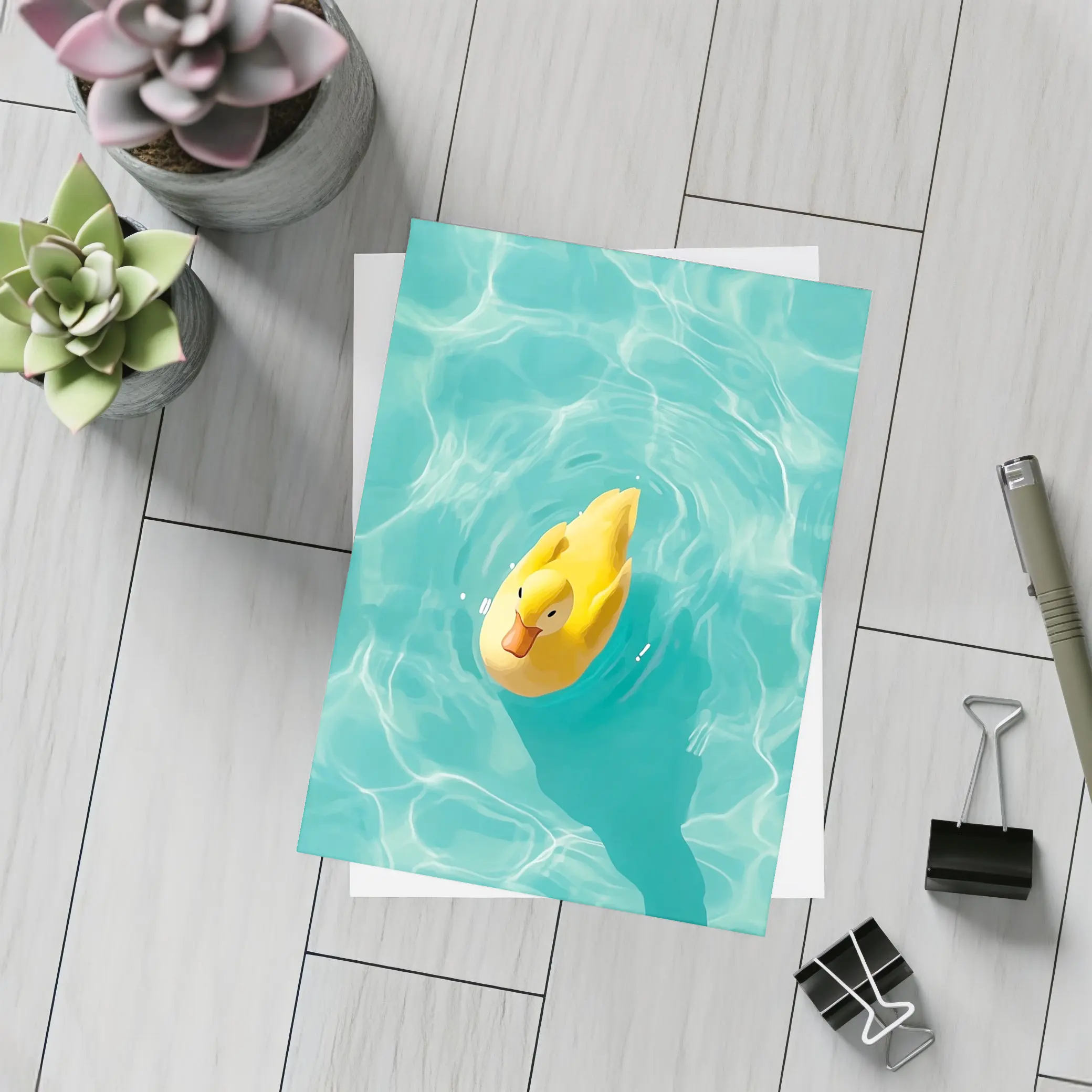 Yellow Rubber Duck Floating Teal Pool – Postcards