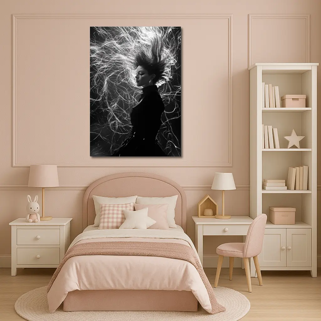Woman Wild Hair Black White Art Photography – Wall Art