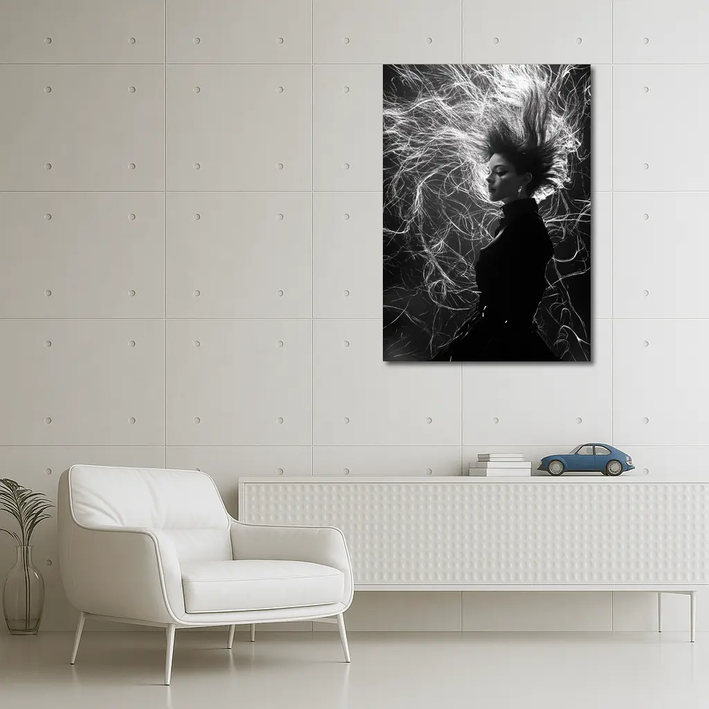 Woman Wild Hair Black White Art Photography – Wall Art