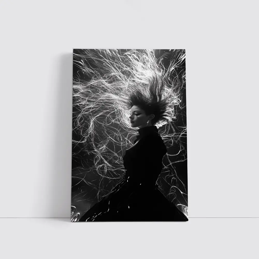 Woman Wild Hair Black White Art Photography – Wall Art
