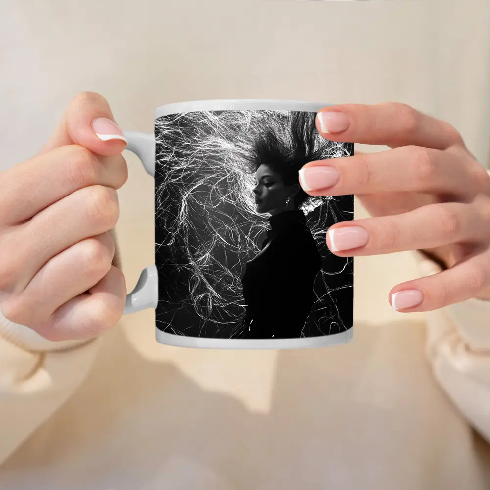 Woman Wild Hair Black White Art Photography – Mugs